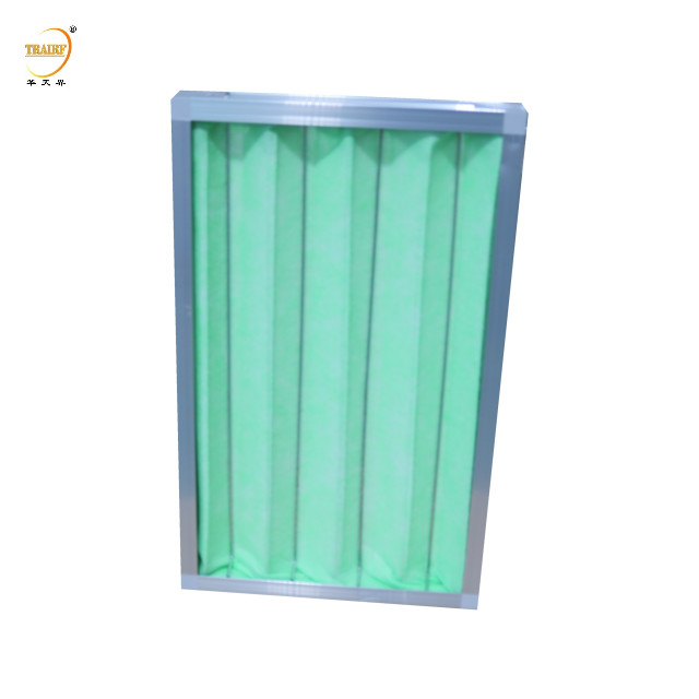 Filtre à air en panneau plissé vert et blanc en tissu industriel en polypropylène pour système de ventilation