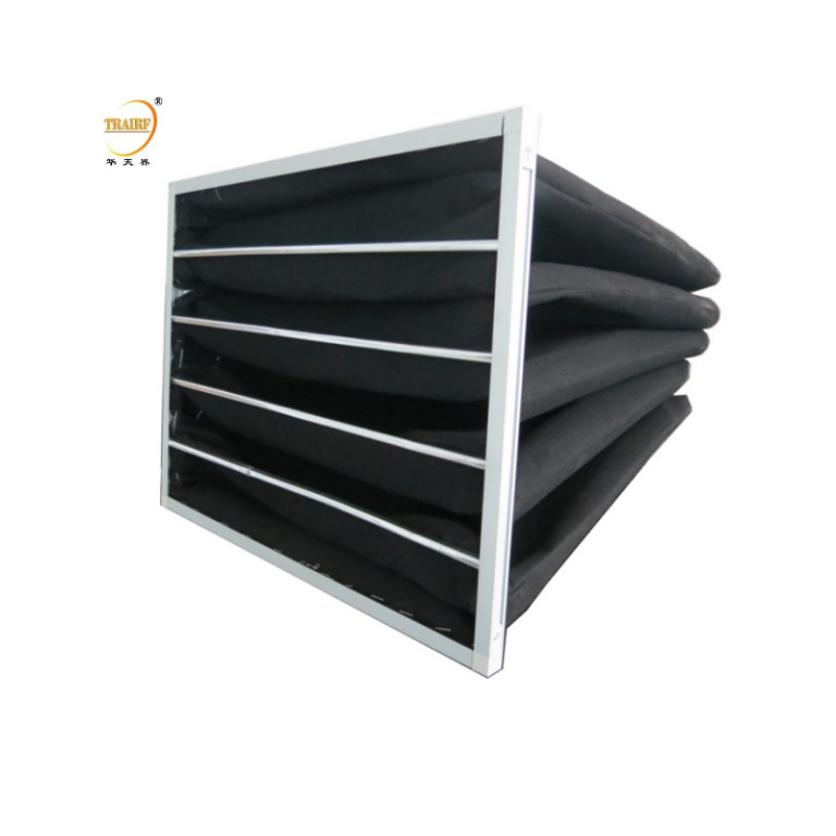 Filtres à poche au charbon actif Filtre à air en sacs en fibres synthétiques avec cadre en aluminium