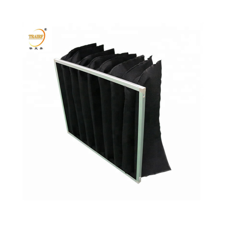 Filtres à poche au charbon actif Filtre à air en sacs en fibres synthétiques avec cadre en aluminium